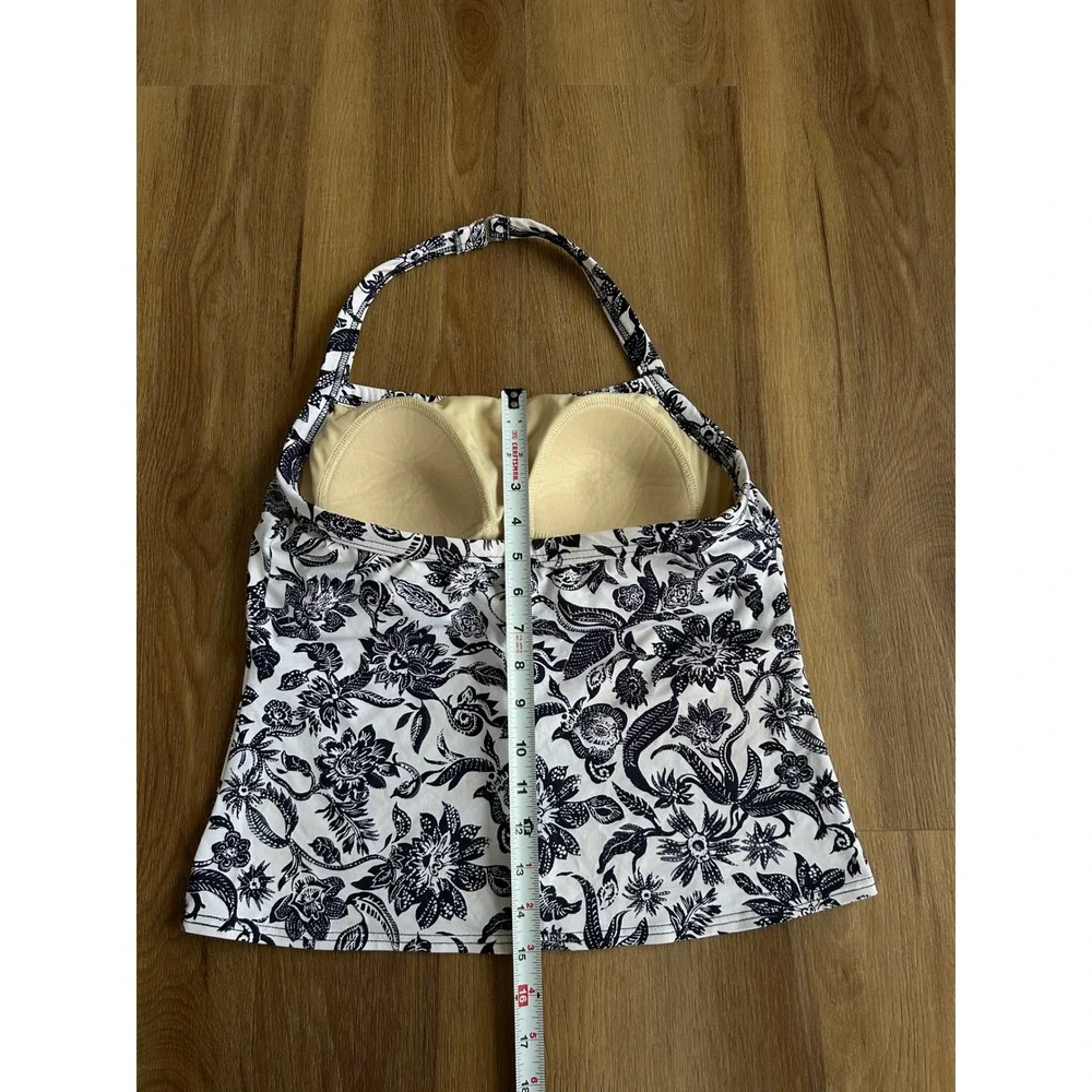 Lands End Womens Navy White Floral Halter Tankini Top Swimwear‎ Size 8